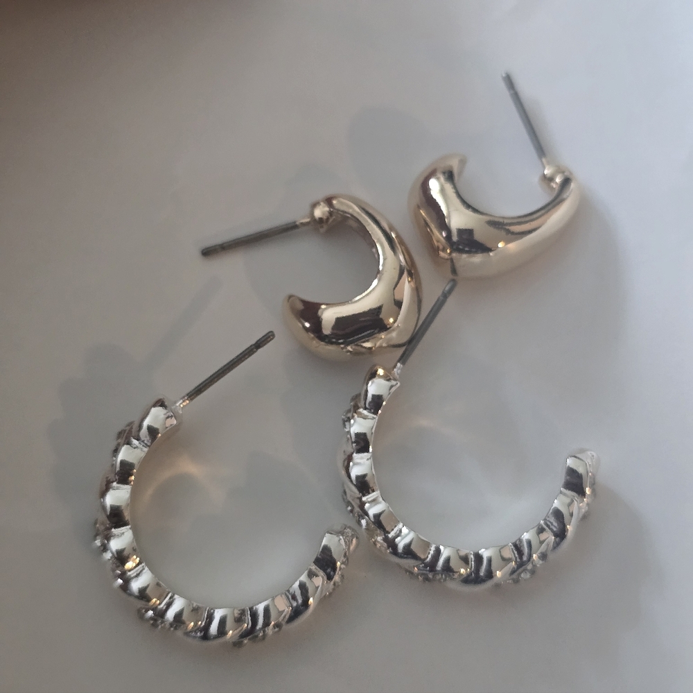Anne Klein Women Elegant Silver and Gold Hoop Earrings Set New